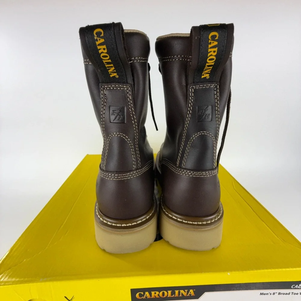 Carolina CA8049 Mens 8 Inch Broad Toe Wedge Work Boots Dark Oak Leather EH 7.5 D